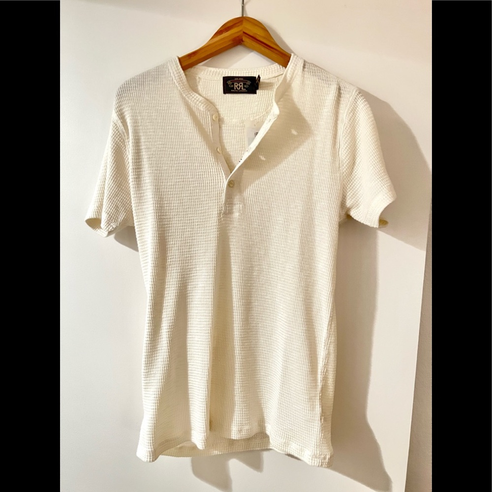 Double Ralph Lauren (RRL) Waffle-knit Henley -  paper white - medium. NWT - $125